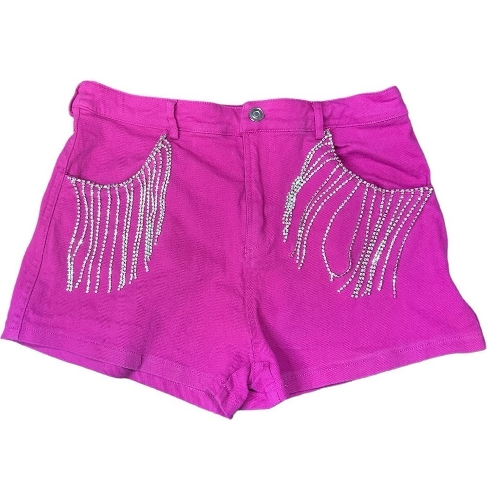 Peach Love California Taking Risks Jeweled Fringe Shorts Size Large NWT